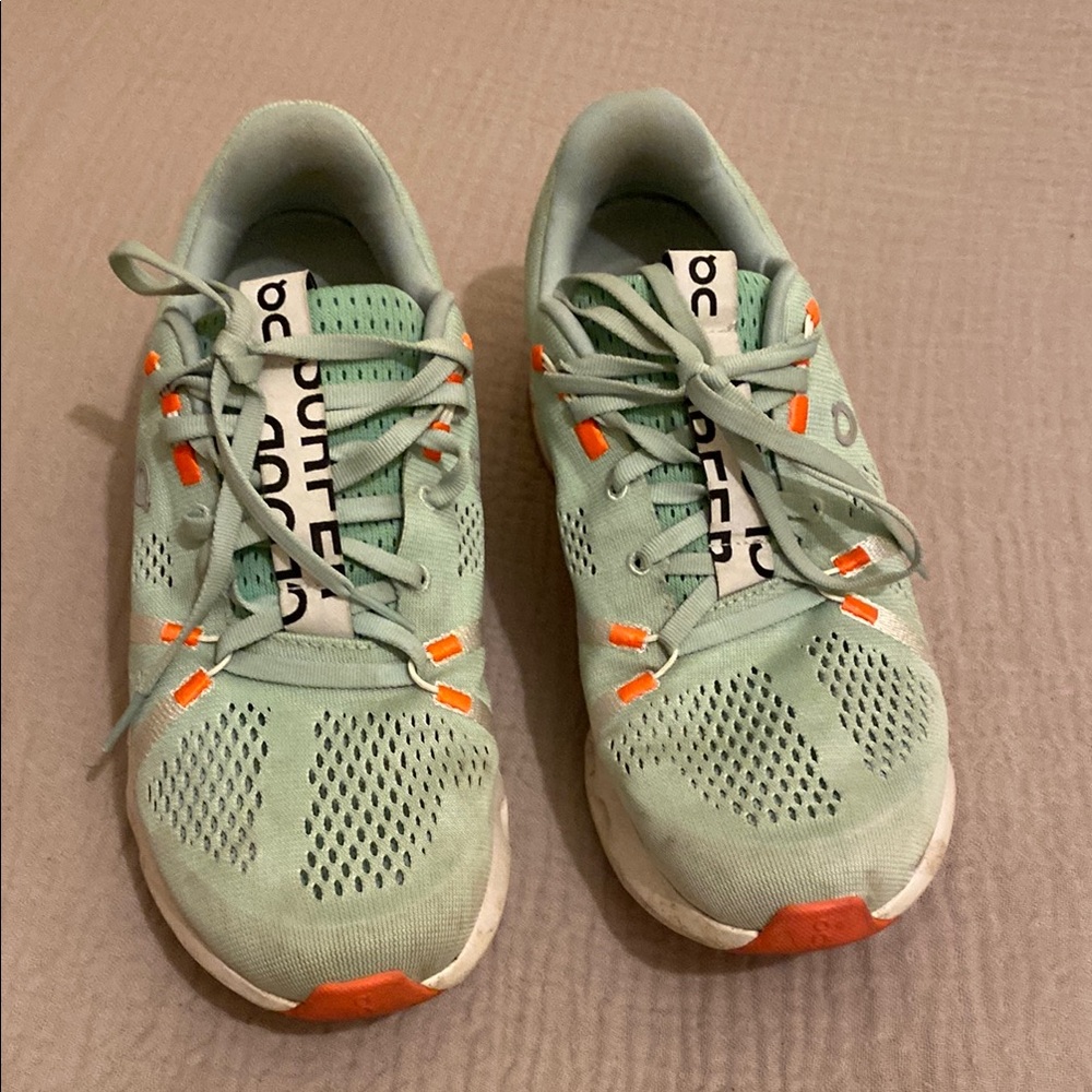 On Running Mint Green and Orange Athletic Shoes. Size 9 - Picture 2 of 9